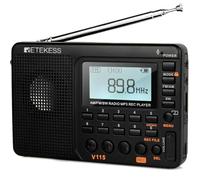 Retekess V115 Portable Radio, Pocket Radio, AM FM SW, Recorder, MP3 Support TF Card, Headphone Jack, Sleep Timer, LCD Backlight (Black)