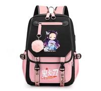 RETEN Anime Backpack for Girls, School Backpack with USB Port, Casual Daypack for Anime Lovers, Travel & Daily Use, Black&pink-a, L, Casual
