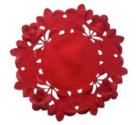 Reteo Lace Placemats,4Pcs Round European Embroidery Floral Hollow Table Mat Coffee Coaster Placemat 15x15cm Red