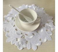 Reteo Lace Placemats,4Pcs Round European Embroidery Floral Hollow Table Mat Coffee Coaster Placemat 30x30cm White