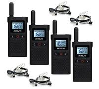 Retevis RB628 Walkie Talkie with Earpiece, PMR446 Rechargeable 2 Way Radio 1500mAh, LCD Screen, VOX, Light, Mini Walkie Talkies for Adults, School, Restaurant, Hotel (4 Pcs, Black)