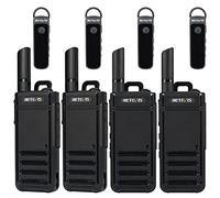 Retevis RB639P Walkie Talkies for Adults, Wireless 2 Way Radio with Bluetooth Earpieces, Compact VOX Hands Free, USB-C, PMR446 Professional Walkie Talkie for Restaurant, Hotel (Black, 4Pcs)