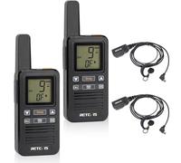 Retevis RB667 Walkie Talkie Portable, 16 PMR446 Channels 2 Way Radio Rechargeable 1600mAh USB-C, LCD Display, VOX Group Call, Car Walkie Talkies with Earpieces for Hiking, Camping (2 Pcs, Black)