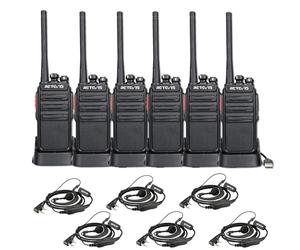 Retevis RT24 2 Way Radio, Loud Audio, 10h Use, PMR446 Walkie Talkies Long Range, 16 Channels, Rechargeable Walkie Talkies with 6 Earpieces and USB Charging Base for School, Retail Store (6 Pack)