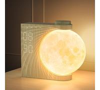 RETEYUNG Rotating Moon Lamp with Wake up Light, Sunrise Alarm Clock, Dual Alarms, 8 Atmosphere Colours, Natural Sound, 3 Levels of Brightness Bedside Lamp