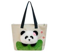 RETGJNC Cute Panda Canvas Tote Bag, Large Capacity Shoulder Bag, Casual Lightweight Work Bag, Plush Panda Travel Backpack
