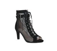 Reticular Ventilation Latin Dance Shoes Indoor Soft Bottom Women High Heel Boots Party Stage Performance Hall Summer Sandals for Beginners & Practice(Black 9.5cm Rubber,35)