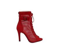Reticular Ventilation Latin Dance Shoes Indoor Soft Bottom Women High Heel Boots Party Stage Performance Hall Summer Sandals for Beginners & Practice(Red 9.5cm Leather,37)
