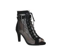 Reticular Ventilation Latin Dance Shoes Indoor Soft Bottom Women High Heel Boots Party Stage Performance Hall Summer Sandals for Beginners & Practice(Black 9.5cm Leather,38)