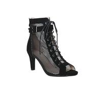 Reticular Ventilation Latin Dance Shoes Indoor Soft Bottom Women High Heel Boots Party Stage Performance Hall Summer Sandals for Beginners & Practice(Black 7cm Rubber,41)