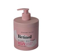 RETINOL BODY BUTTER REPLENISHING ROSE & ALOE (Pump Bottle) 500G Retinol increases skin cell production (proliferation). It helps unclog pores. Retinol also exfoliates your skin and increases collagen