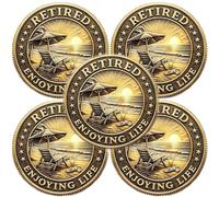 Retired and Enjoying Life Commemorative Coin, Beach Scene Retired & Enjoying Life Challenge Token, Double Side Relaxing Beach Challenge Coin, Novelty Souvenir Gift for Retired Men & Women (5pcs)