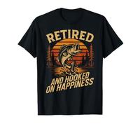 Retired and Hooked on Happiness Fishing Retro Sunset Bass T-Shirt