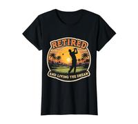 Retired and Living The Dream Golf Lover Golfer Retirement Value Graphic T-Shirt, Women, Black, L