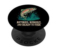 Retired and Rebuilt Men Vintage Bionic Fish Retirement PopSockets Adhesive PopGrip