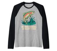 Retired and Rebuilt Men Vintage Bionic Fish Retirement Raglan Baseball Tee
