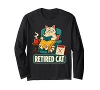 Retired Cat Reading Cozy Relax Long Sleeve T-Shirt