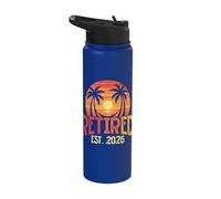 Retired Est 2026 Tropical Beach Sunset Vibes Stainless Steel Insulated Water Bottle