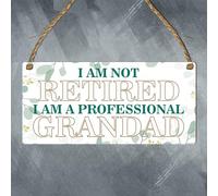 Retired Grandad Plaque I Am Not Retired, I Am a Professional Grandad - Gift For Father's Day and Retirement Gift - Handcrafted Wooden Plaque (Leaf Design)