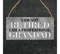 Retired Grandad Plaque I Am Not Retired, I Am a Professional Grandad - Gift For Father's Day and Retirement Gift - Handcrafted Wooden Plaque (Grey)