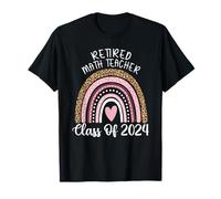 Retired Math Teacher Class Of 2024 Cute Leopard Rainbow T-Shirt