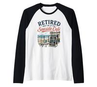 Retired Meet Me At The Seaside Café Tea Scones Sea View Raglan Baseball Tee