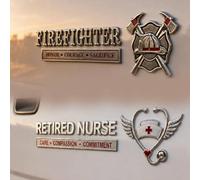 Retired Nurse Care Compassion Commitment Metal Car Emblem Badge, Firefighter Honor Courage Sacrifice Car Emblem Metal Badge, Retirement Nurse Emblems Decal Sticker, for Truck SUV Cars (2Pcs -mix)