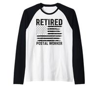 Retired Postal Worker American Flag Raglan Baseball Tee