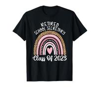 Retired School Secretary Class Of 2023 Leopard Rainbow T-Shirt