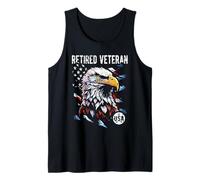 Retired Veteran Patriotic Eagle USA Flag Vintage Style Art Tank Top