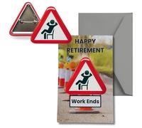 Retirement Badge & Card Set - Funny Road Work Ends Sign Keepsake - Humorous Happy Retirement Token Gift for Men, Women & Work Colleagues. Signs For Celebration