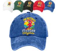 Retirement Baseball Cap - “I’M Retired IT’S O’Clock Everywhere” Funny Hawaiian Print Hat, Breathable Cotton Adjustable Curved Brim Cap for Men & Women(Blue)