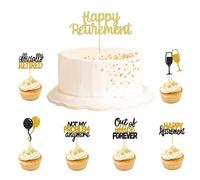 Retirement Cake Topper - 25PCS Happy Retirement Cake Topper, Gold Glitter Cakes Decorations, Officially Retired Cupcake Picks, Out of Office Forever Retirement Theme Cakes Toppers Decor for Party