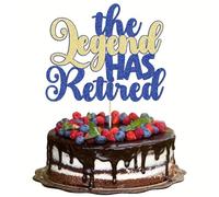 Retirement Cake Topper - Happy Retirement Cake Decorations with Elegant Blue & Gold Design, The Legend Has Retired Party Supplies for Adult Celebration