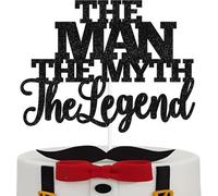 Retirement Cake Topper - The Man The Myth The Legend - Reusable Black Paper Cake Decoration for Men - Happy Retirement Party Decorations