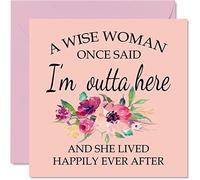 Retirement Card for Women Her - A Wise Woman Once Said I'm Outta Here - Humorous Funny Leaving Cards for Work Colleagues, 145mm Birthday Greeting Cards, Happy Retirement Cards Women