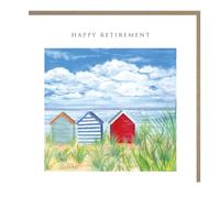 Retirement Congratulations Card - Beach Huts Summer Scene - Artistic Coastal Design by Julia Pankhurst - Special Finish - Made in the UK - Eco-Friendly