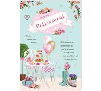 Retirement Congratulations Card - Female/For Her - Afternoon Tea and Flowers Design - Made in the UK