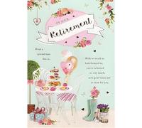 Retirement Congratulations Card - Female/For Her - Afternoon Tea and Flowers Design - Special Finishes and Illustrated Insert Leaf - Made in the UK