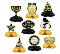 Retirement Decorations, 9Pcs Table Honeycomb Centerpieces, Retired Party Table Decorations, Black and Gold Table Toppers for Men Women Farewell Events Photo Props