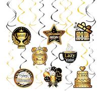 Retirement Decorations, Kaluofan 24 PCS Retirement Party Decorations, Black Gold Leaving Party Decorations, Hanging Swirls Happy Retirement Decorations for Women Men Leader Colleague Family