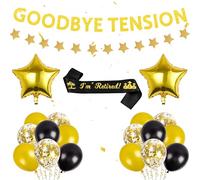 Retirement Decorations Party Supplies Set - Goodbye Tension Hello Pension Banners and Decoration Black Gold Balloons I’M Retired Sash for Retirement Party