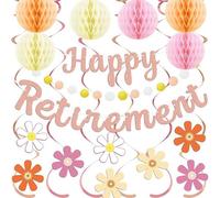 Retirement Decorations, Rose Gold Happy Retirement Banner Female, Honeycomb Balls, Hanging Swirl,Retired Parties Supplies, Party Decorations