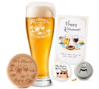 Retirement Engraved Beer Glass Gift for Men Women 580ML with Wooden Coaster