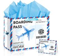 Retirement Gift Bag Large Blue Retirement Gift Wrapping Paper Bag with Tissue Paper Greeting Card Boarding Pass Retied Party Favors Bag for Men Women Office Coworker Farewell Going Away Party Supplies