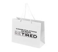 Retirement Gift Bags for Men - Gift Bag for Retirement Presents, Retiring Leaving Gifts, Funny Designs - Rope Handles - White Bags with Rope Handles Recyclable - Tired - L