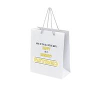 Retirement Gift Bags for Men - Gift Bag for Retirement Presents, Retiring Leaving Gifts, Funny Designs - Rope Handles - White Bags with Rope Handles Recyclable - Happy - L-P
