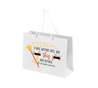 Retirement Gift Bags for Women - Funny Leaving Gift with Rope Handles - Recyclable White Bag Packaging for Retirement Presents - Wise Woman Designs - Medium