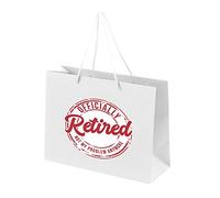 Retirement Gift Bags for Women - Gift Bag for Retirement Presents, Retiring Leaving Gifts, Funny Designs - Rope Handles - White Bags with Rope Handles Recyclable - Officially - L