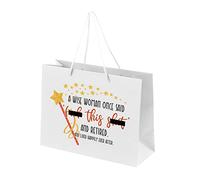 Retirement Gift Bags for Women - Gift Bag for Retirement Presents, Retiring Leaving Gifts, Funny Designs - Rope Handles - White Bags with Rope Handles Recyclable - Wise Woman - L